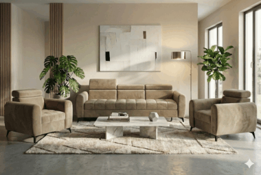 Komplet wypoczynkowy Bjorn jasnobrązowy welur