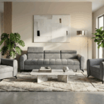 Komplet wypoczynkowy Bjorn szary welur