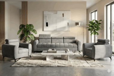 Komplet wypoczynkowy Bjorn szary welur