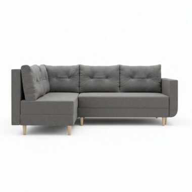 Narożnik z funkcją spania Baldur L lewy z pojemnikiem na pościel szara plecionka