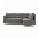 Narożnik z funkcją spania Baldur L prawy z pojemnikiem na pościel szara plecionka