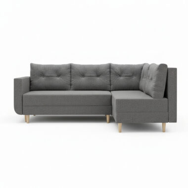 Narożnik z funkcją spania Baldur L prawy z pojemnikiem na pościel szara plecionka