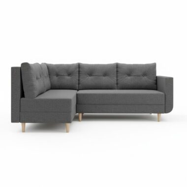 Narożnik z funkcją spania Baldur L lewy L-kształtny z pojemnikiem na pościel ciemnoszara plecionka