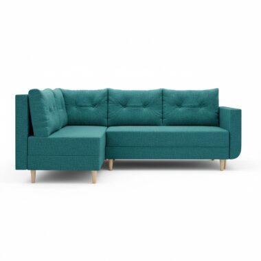 Narożnik z funkcją spania Baldur L lewy z pojemnikiem na pościel turkusowa plecionka