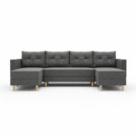 Narożnik z funkcją spania Baldur U-kształtny z pojemnikiem na pościel szara plecionka