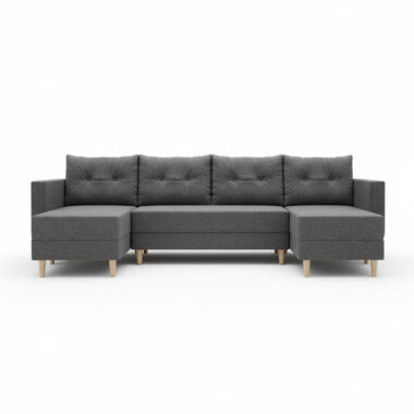 Narożnik z funkcją spania Baldur U-kształtny z pojemnikiem na pościel szara plecionka