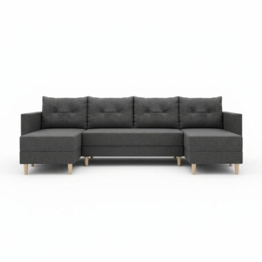 Narożnik z funkcją spania Baldur U-kształtny z pojemnikiem na pościel ciemnoszara plecionka