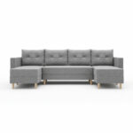 Narożnik z funkcją spania Baldur U-kształtny z pojemnikiem na pościel jasnoszara plecionka