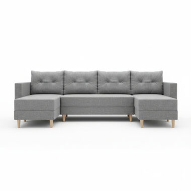 Narożnik z funkcją spania Baldur U-kształtny z pojemnikiem na pościel jasnoszara plecionka