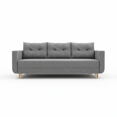 Kanapa z funkcją spania Baldur z pojemnikiem na pościel szara plecionka