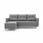 Narożnik z funkcją spania Baldur L-kształtny z pojemnikiem na pościel jasnoszara plecionka