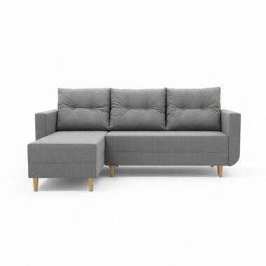 Narożnik z funkcją spania Baldur L-kształtny z pojemnikiem na pościel jasnoszara plecionka