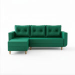 Narożnik z funkcją spania Baldur uniwersalny L-kształtny z pojemnikiem na pościel butelkowa zieleń welur