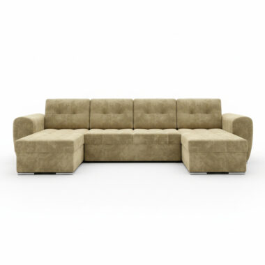 Narożnik z funkcją spania Bari U-kształtny z pojemnikiem na pościel beżowy welur