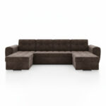 Narożnik z funkcją spania Bari U-kształtny z pojemnikiem na pościel brązowy welur