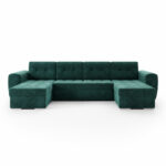 Narożnik z funkcją spania Bari U-kształtny z pojemnikiem na pościel butelkowa zieleń welur