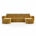 Narożnik z funkcją spania Bari U-kształtny z pojemnikiem na pościel musztardowy welur