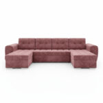 Narożnik z funkcją spania Bari U-kształtny z pojemnikiem na pościel różowy welur
