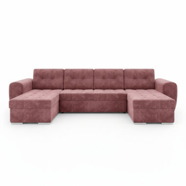 Narożnik z funkcją spania Bari U-kształtny z pojemnikiem na pościel różowy welur
