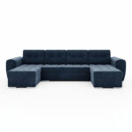 Narożnik z funkcją spania Bari U-kształtny z pojemnikiem na pościel granatowy welur