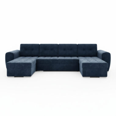 Narożnik z funkcją spania Bari U-kształtny z pojemnikiem na pościel granatowy welur