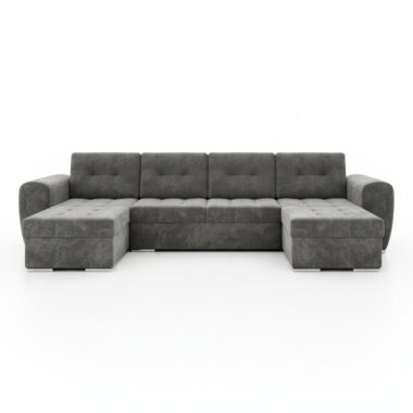 Narożnik z funkcją spania Bari U-kształtny z pojemnikiem na pościel szary welur