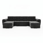 Narożnik z funkcją spania Bari U-kształtny z pojemnikiem na pościel grafitowy welur