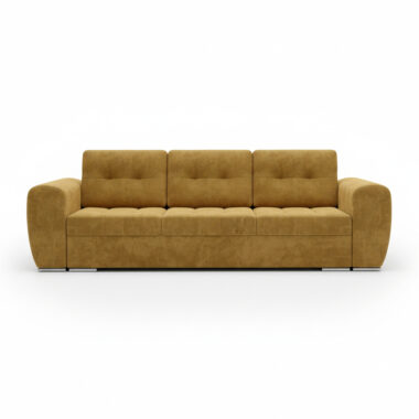 Kanapa z funkcją spania Bari z pojemnikiem na pościel musztardowy welur