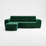 Narożnik z funkcją spania Bari uniwersalny L-kształtny z pojemnikiem na pościel butelkowa zieleń welur