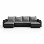 Narożnik z funkcją spania Brooklyn U-kształtny z pojemnikiem na pościel szara plecionka z czarną ekoskórą