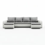 Narożnik z funkcją spania Brooklyn U-kształtny z pojemnikiem na pościel szara plecionka z białą ekoskórą