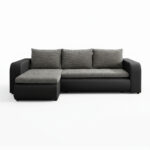 Narożnik z funkcją spania Brooklyn uniwersalny L-kształtny z pojemnikiem na pościel szara plecionka z czarną ekoskórą