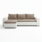 Narożnik z funkcją spania Brooklyn uniwersalny L-kształtny z pojemnikiem na pościel beżowa plecionka z białą ekoskórą