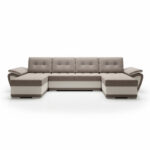 Narożnik z funkcją spania Enzo U-kształtny z pojemnikiem na pościel beżowy z beżową ekoskórą