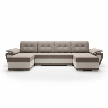 Narożnik z funkcją spania Enzo U-kształtny z pojemnikiem na pościel beżowy z beżową ekoskórą