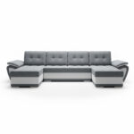 Narożnik z funkcją spania Enzo U-kształtny z pojemnikiem na pościel szary z białą ekoskórą