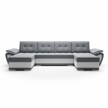 Narożnik z funkcją spania Enzo U-kształtny z pojemnikiem na pościel szary z białą ekoskórą