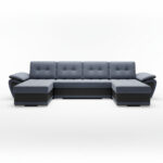 Narożnik z funkcją spania Enzo U-kształtny z pojemnikiem na pościel grafitowy z czarną ekoskórą