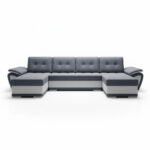 Narożnik z funkcją spania Enzo U-kształtny z pojemnikiem na pościel grafitowy z białą ekoskórą