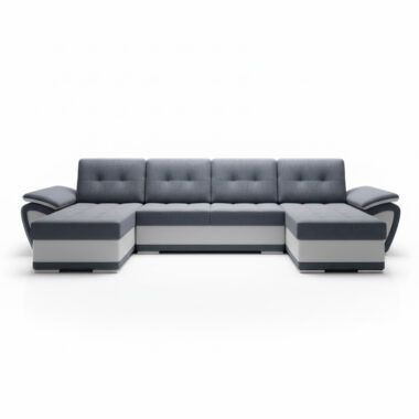 Narożnik z funkcją spania Enzo U-kształtny z pojemnikiem na pościel grafitowy z białą ekoskórą