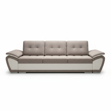 Kanapa z funkcją spania Enzo z pojemnikiem na pościel beżowy welur z beżową ekoskórą