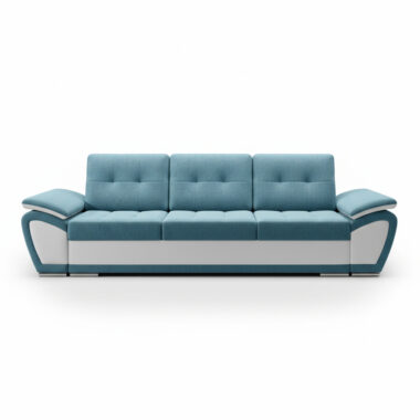 Kanapa z funkcją spania Enzo z pojemnikiem na pościel turkusowy welur z białą ekoskórą