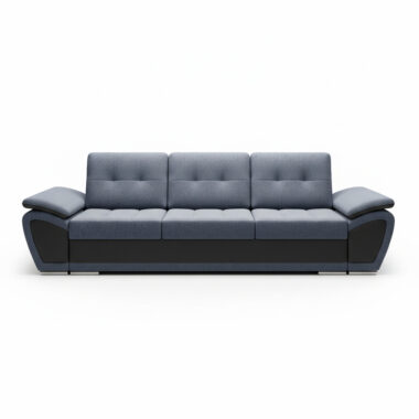 Kanapa z funkcją spania Enzo z pojemnikiem na pościel grafitowy welur z czarną ekoskórą