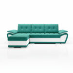 Narożnik z funkcją spania Enzo uniwersalny L-kształtny z pojemnikiem na pościel turkusowy welur z białą ekoskórą