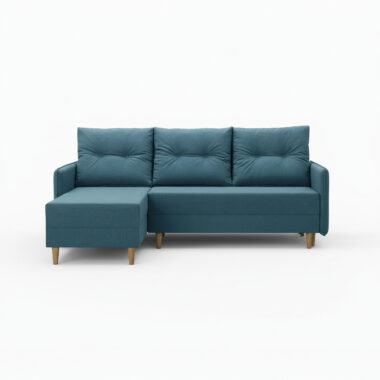 Narożnik z funkcją spania Fern uniwersalny L-kształtny z pojemnikiem na pościel turkusowa plecionka