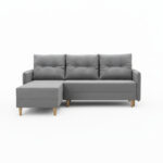 Narożnik z funkcją spania Fern uniwersalny L-kształtny z pojemnikiem na pościel jasnoszara plecionka