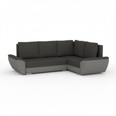 Narożnik z funkcją spania Fly L prawy z pojemnikiem na pościel czarno-szary plusz