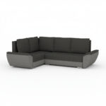 Narożnik z funkcją spania Fly L lewy z pojemnikiem na pościel czarno-szary plusz