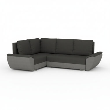 Narożnik z funkcją spania Fly L lewy z pojemnikiem na pościel czarno-szary plusz