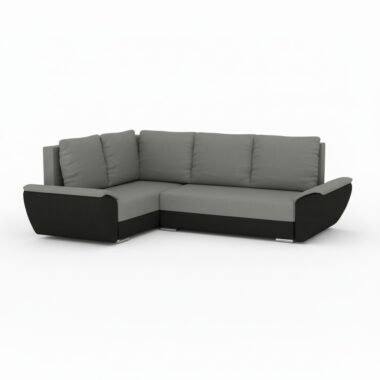 Narożnik z funkcją spania Fly L lewy z pojemnikiem na pościel szaro-czarny plusz